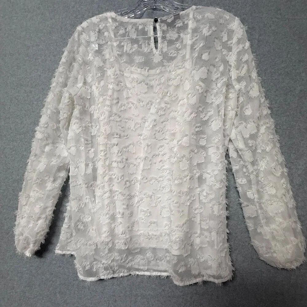 Alfani Top Blouse White Illusion Peasant Sleeve Boat Neck Size S